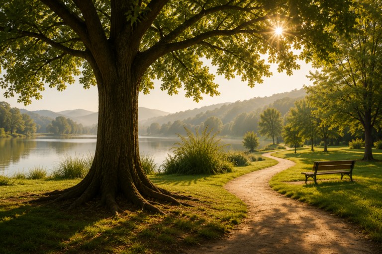 Camí tranquil sota un arbre gran