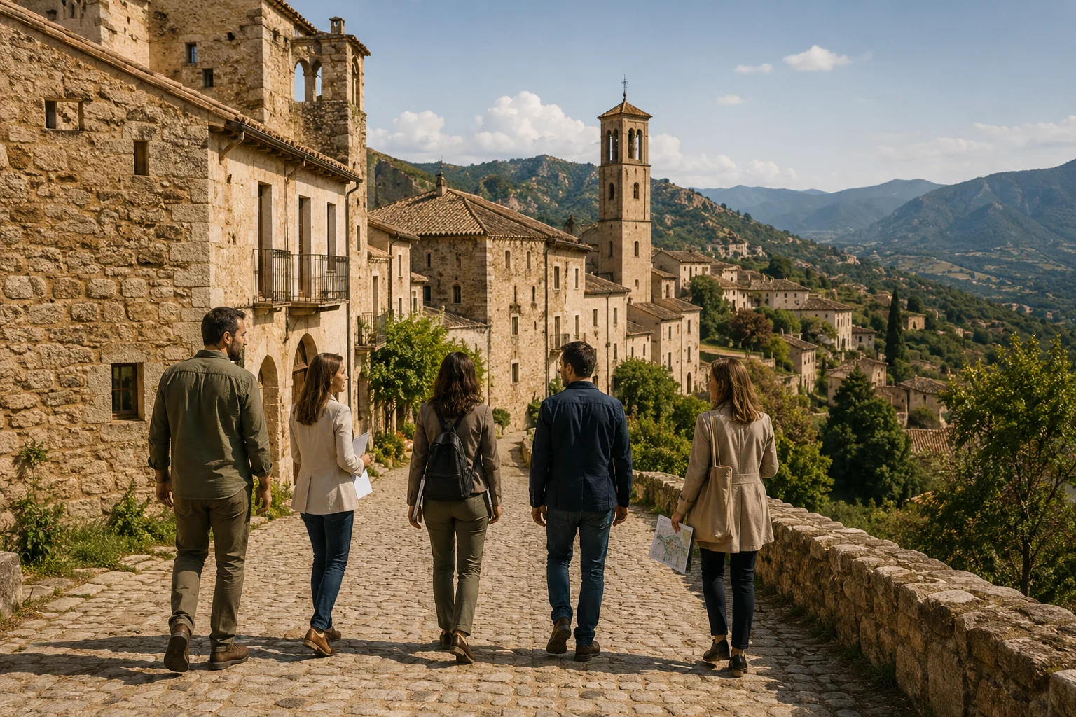 Professionals visitant un municipi i treballant sobre el territori
